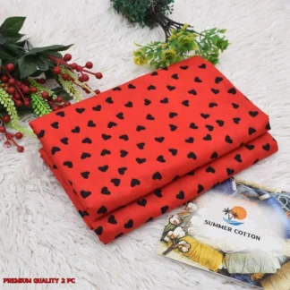 Women Red Heart Print 2Pcs Polo Cotton Suit Pakistan