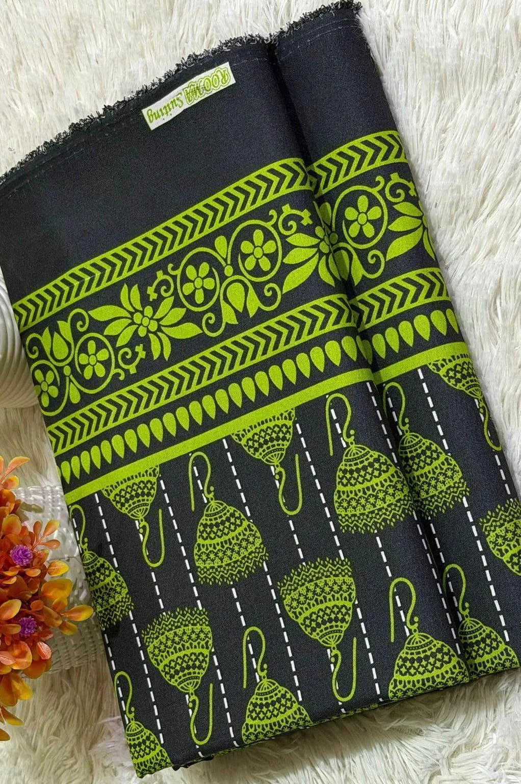 Women Printed Suit Black Lime Green Eid Ramadan Wear - Image 2