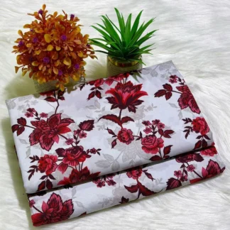 Women Printed Floral Suit Red White 2M Cotton