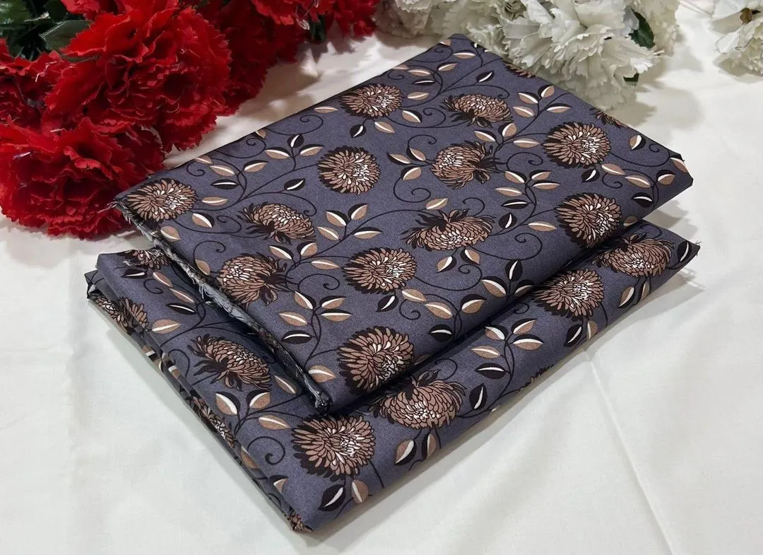 Grey Floral Printed 2-Piece Suit for Eid Ramadan