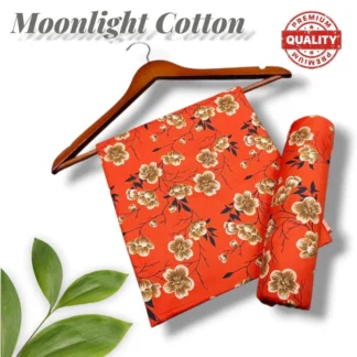 Orange Printed Cotton Shirt & Trouser Set 2 Pcs