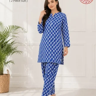 Blue Printed 2-Piece Women's Suit Polo Cotton