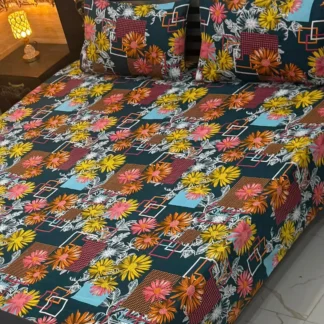 3 Pcs Crystal Cotton Printed Double Bedsheet