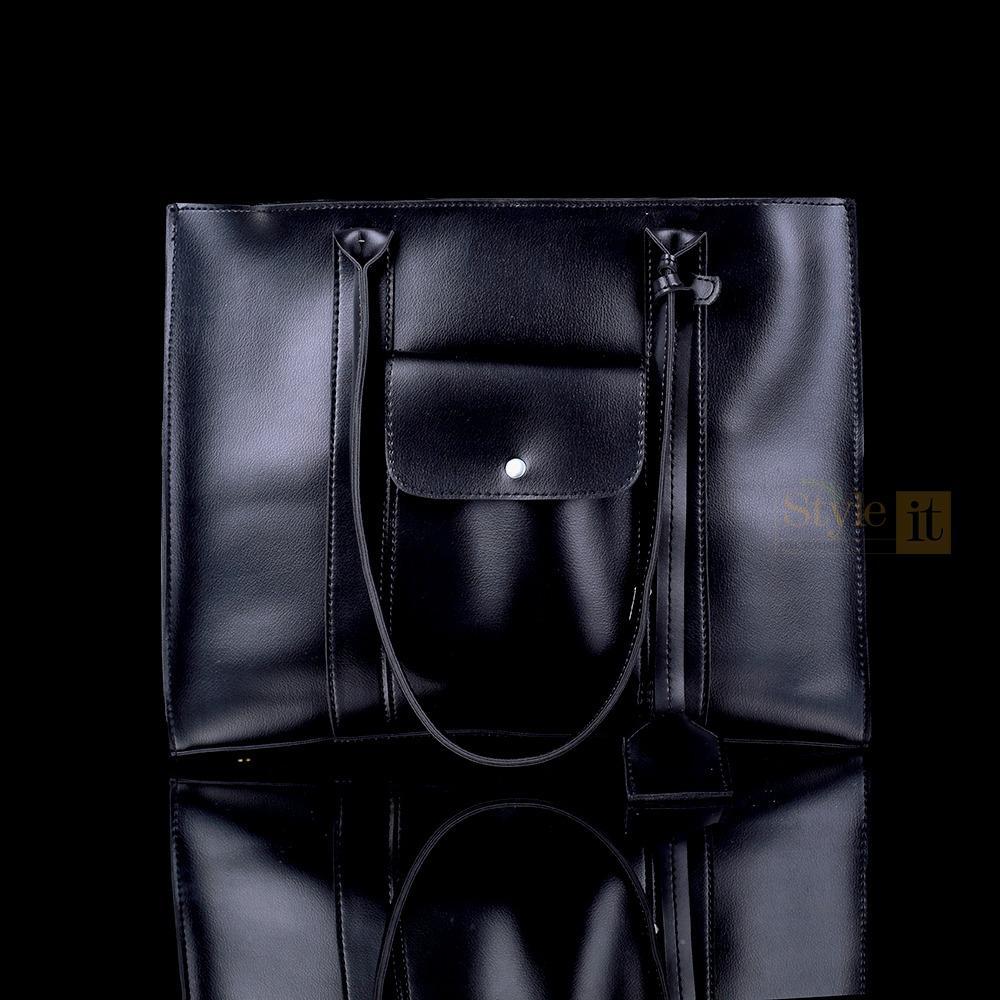 Stylish Leather Shoulder Bag - Black, Elegant Finish