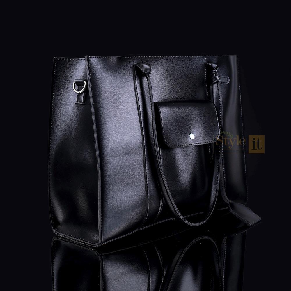 Stylish Leather Shoulder Bag - Black, Elegant Finish - Image 2