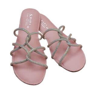 Pink Glitter PVC Flat Sandals for Women – Stylish Party Slides