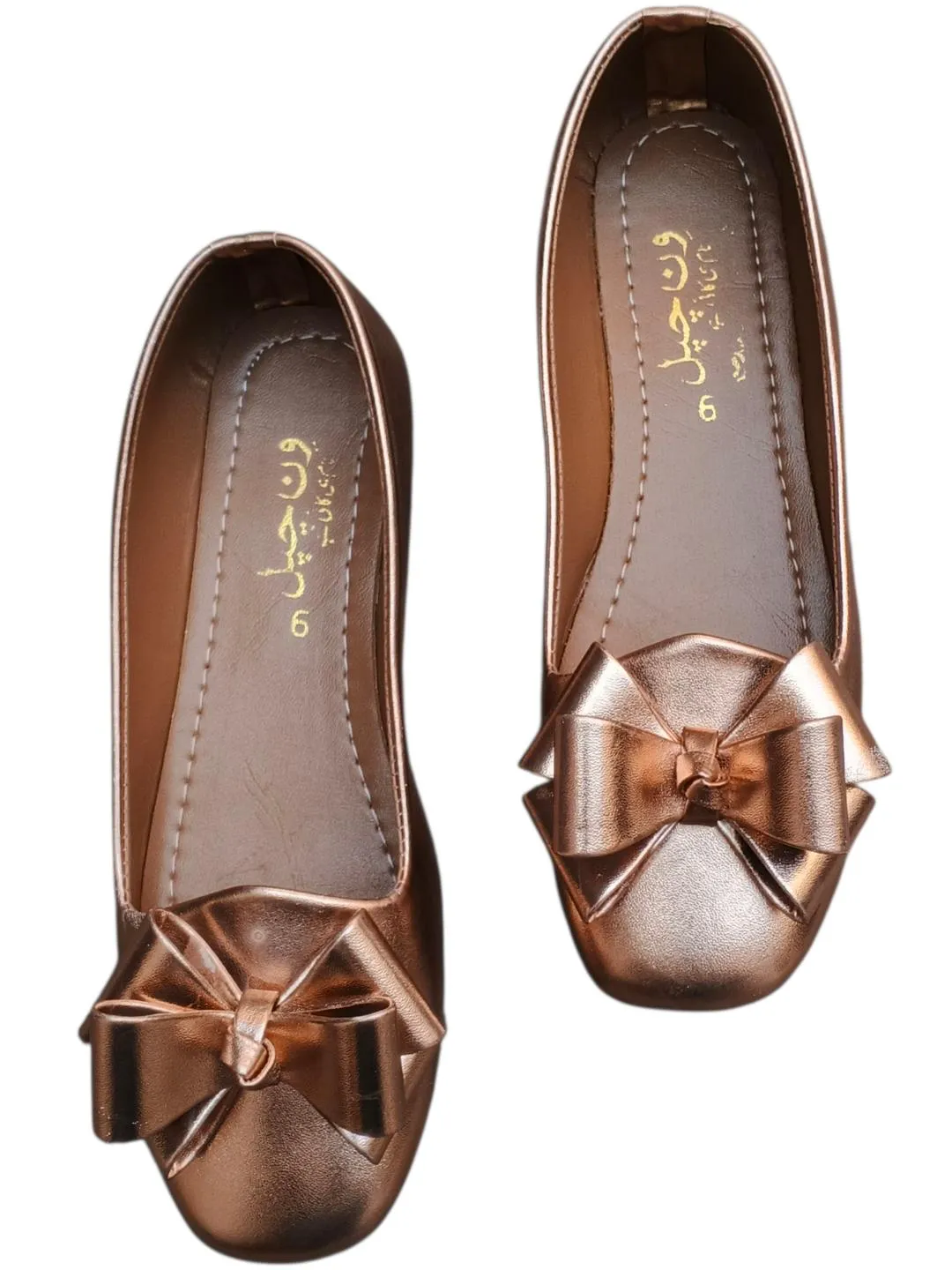 Women's Gold Bow Flat Pumps Size 6-11