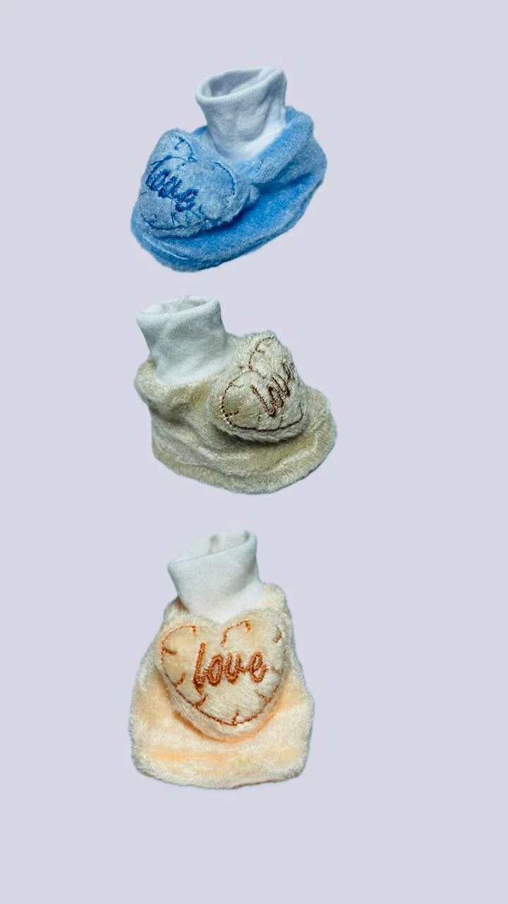 Baby Embroidered Love Socks Wool Blue Cream Peach 3 Pack