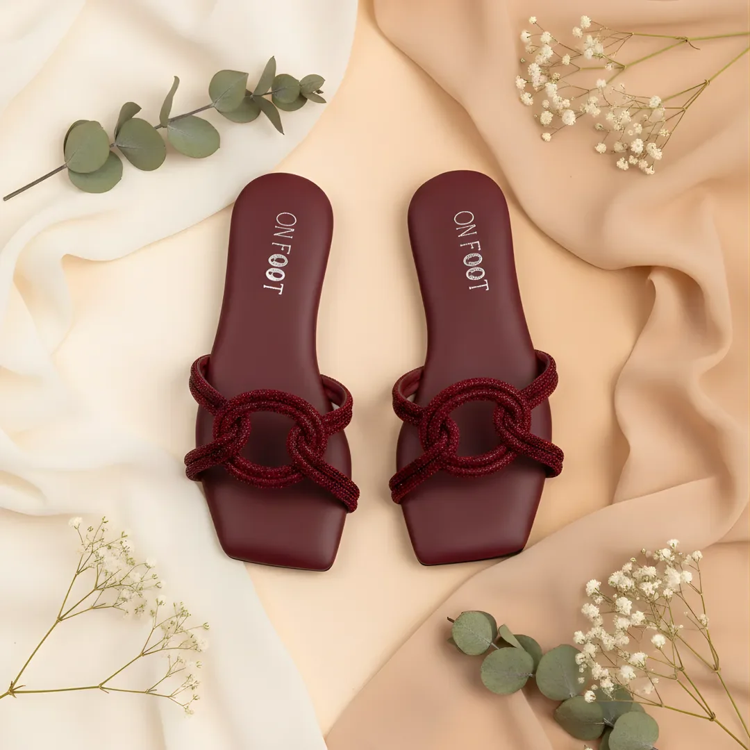 Maroon Grace Knot Women's Flat Sandals Size 3