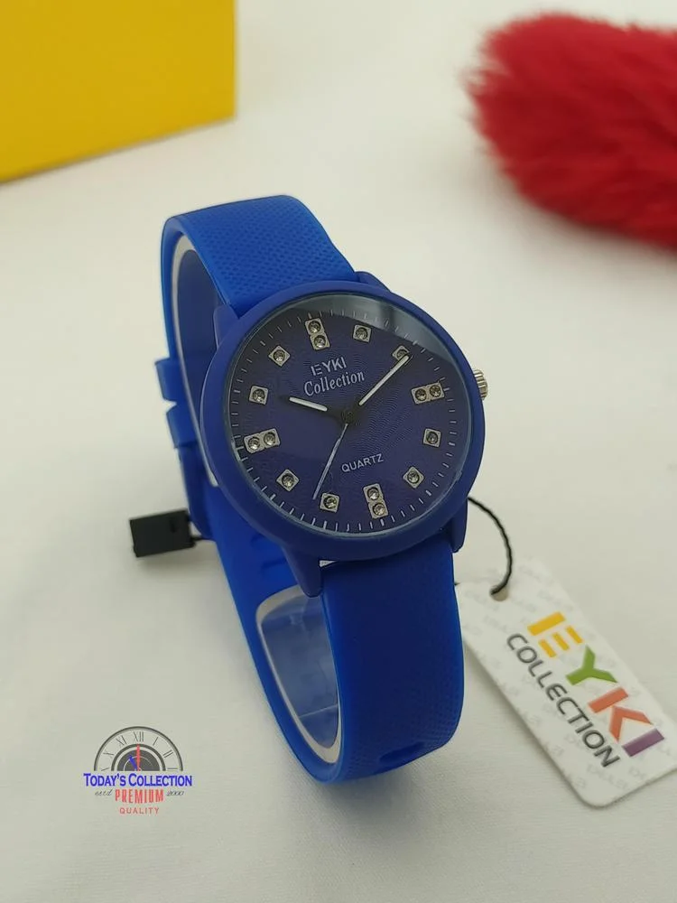 Premium Rubber Strap Watch Blue Sparkling Accents