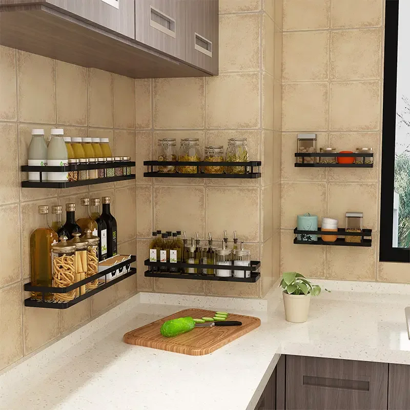 Wall-Mounted Spice & Toilet Storage Rack Black Modern 3