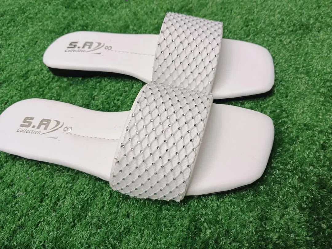 Women Rhinestone Slides White Synthetic Leather Formal Wear 2
