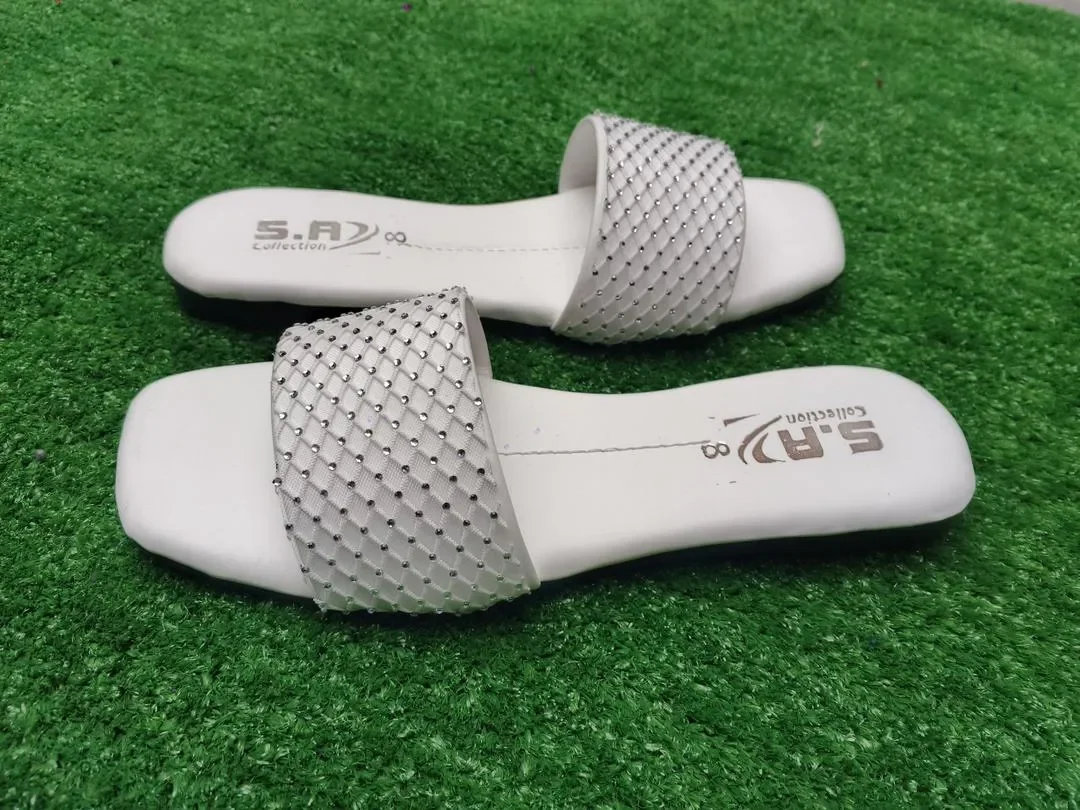 Women Rhinestone Slides White Synthetic Leather Formal Wear 7